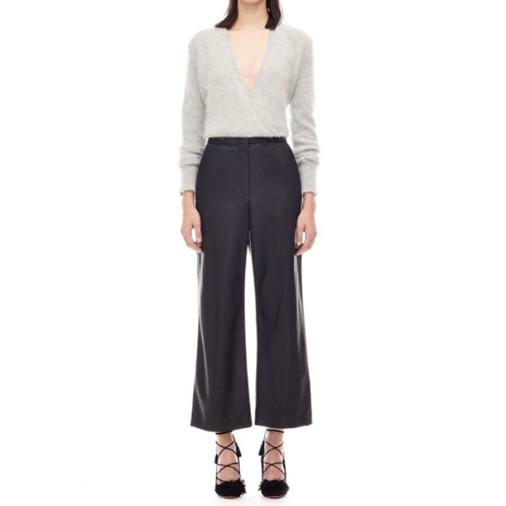 Rebecca Taylor Vegan Leather Wide Leg Trousers NWT Black
